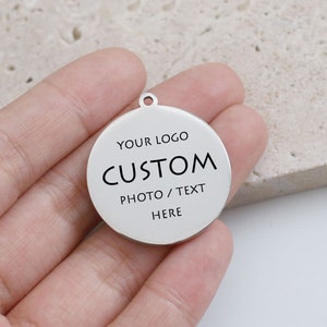 Custom Stainless Steel Charms, Personalize Laser Engraved Round Pendant, 6mm/8mm/10mm/12mm/16mm/18mm/20mm/25mm/30mm Logo Pendant Tag - BXG26