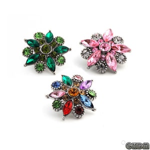 Flower Snap button,Crystal Snap Button charm fit for 18mm/20mm snap jewelry,Snap Ring Bracelet Necklace Cufflinks Jewelry Findings (MB48）
