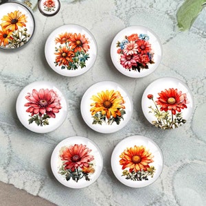 Cabochon marguerite, dôme en verre avec image de fleur, camée avec image en verre orange, 10 mm 12 mm 14 mm 16 mm 18 mm 20 mm 25 mm 30 mm 35 mm 40 mm breloques en verre(FJ4662)