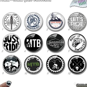 MTB Bike Glass Cabochon, Bicycle Glass Snap Button charme en 12mm 18mm 20mm,10mm -40mm Noir et Blanc imgae dôme de verre cabochon (FJ699)