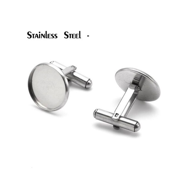 10pcs Stainless Steel Cufflinks Base,8mm 10mm 12mm 14mm 16mm Round Glass Dome Blanks Tray, French Cuff Links Bezel Blanks Earring - BXG16