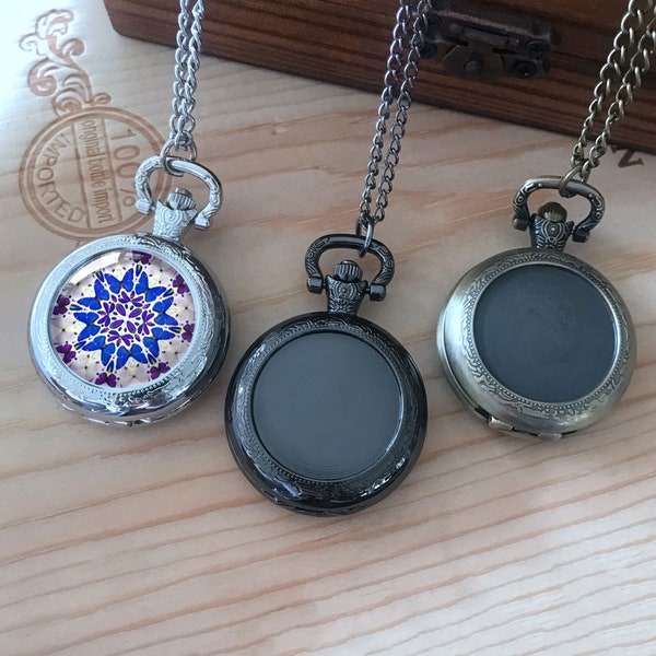 1 in Pocket Watch Pendant Necklace Blanks, 25mm DIY Photo Cabochon Pendant Necklace Base - Quartz Watch Setting Blanks Bezel Accessory-ACC31