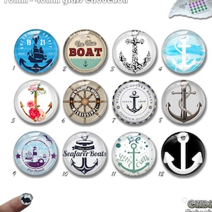 Anker Cabochon, 12/18/20mm nautischen Anker Druckknopf Charme, 10mm 12mm 14mm 16mm 18mm 20mm 25mm Sailor Anker Glas Kuppel Cabochon (FJ519)