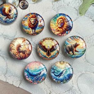 Cabochão de leão, cúpula de vidro com imagem de falcão, camafeu com imagem de vitral de baleia, 10 mm 12 mm 14 mm 16 mm 18 mm 20 mm 25 mm 30 mm 35 mm 40 mm Vidro (FJ4059)