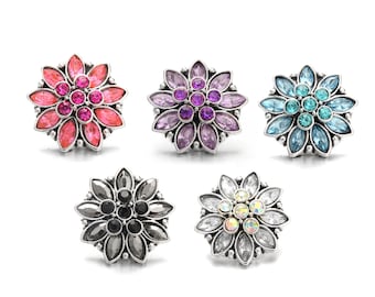 Botão de pressão de flor, pingente de botão de pressão floral adequado para joias de pressão de 18 mm/20 mm, pulseira de anel de pressão DIY, colar, abotoaduras, descobertas de joias (MB47）