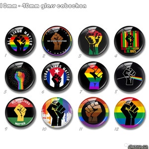 LGBTQ Pride BLM Glass Cabochon,Rainbow Fist Glass Snap Button, Black Lives Matter charm, LGBT imgae glass dome,Pride Cabochon (FJ702)