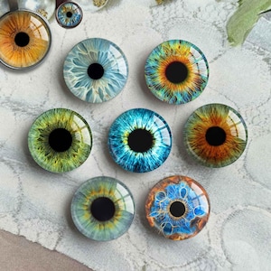 Cabochon yeux de poupée, dôme en verre avec image yeux de poupée, camée avec image globe oculaire, 10 mm 12 mm 14 mm 20 mm 25 mm - 40 mm pour jouets créatifs oeil de chat (FJ5597）