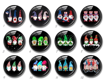 Gnome Glass Cabochon,12/18/20mm Christmas Dwarf Snap Button,10mm 12mm 14mm 16mm 18mm 20mm 25mm Patriotic Gnome image glass dome  (FJ713）