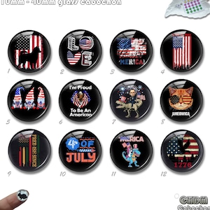 America Glass Cabochon,July 4th Glass Snap ButtonPatriotic ,USA Flag Glass Dome ,4th of July imgae glass dome, Proud to be American(FJ706)