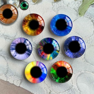 Irish Eyes Cabochon, Doll Eyeball Pupil image Glass dome, 14mm Thin Blythe Eye , 8mm - 40mm Eyes- for Amigurumi Animal Doll Making (FJ5803）