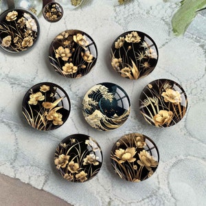 Cabochon fleur en or, dôme en verre image floral, camée image en verre fait main, 10 mm 12 mm 14 mm 16 mm 18 mm 20 mm 25 mm 30 mm 35 mm 40 mm (FJ5622)