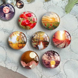 Vollmond, Glas Cabochon, Rote Mohnblume, Glaskuppel, Bild Kamee, 10mm 12mm 14mm 16mm 18mm 20mm 25mm 30mm 35mm 40mm Glas Anhänger (FJ4426)
