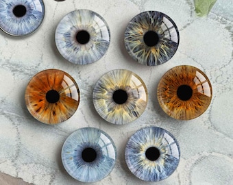 Eyes Cabochon, Doll Eyeball image Glass dome, 14mm Thin Blythe Eye Cameo, 10mm 12mm 20mm 25mm - 40mm for toy crafts cat animal eye  (FJ5653）
