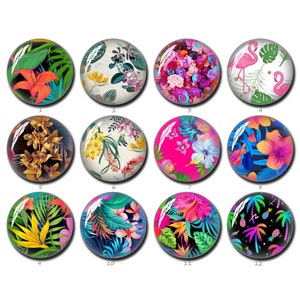 Cabochão tropical, cúpula de vidro com imagem de palmeira de flamingo floral 10mm 12mm 14mm 16mm 18mm 20mm 25mm 30mm 35mm 40mm Brincos joias (FJ972）