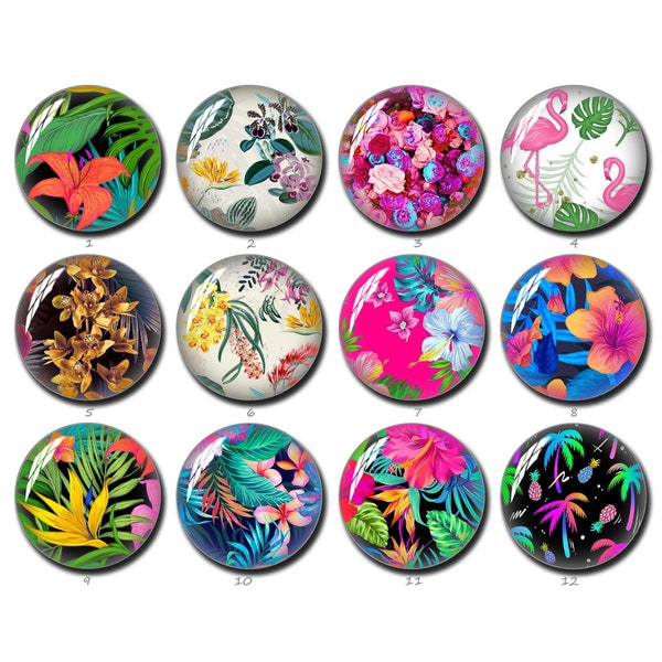 Cabochon tropical, Floral Flamingo Palm image dôme en verre 10mm 12mm 14mm 16mm 18mm 20mm 25mm 30mm 35mm 40mm Boucles d’oreilles Bijoux (FJ972)