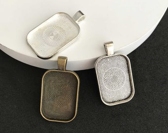 10 bandejas rectangulares para colgantes de 20 x 30 mm, bases de cabujón de vidrio, engastes para colgantes con cuentas fotográficas hechas a mano, accesorios de joyería DIY - ACC25