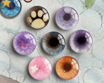 Irish Eyes Cabochon, Doll Eyeball Pupil image Glass dome, 14mm Thin Blythe Eye Chip, 8-40mm Eyes- for Amigurumi Animal Doll Making (FJ6127）