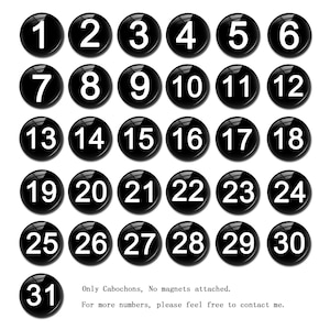 Cabochão de número personalizado, 10mm 12mm 14mm 16mm 18mm 20mm 25mm Contas coloridas de cúpula de vidro para marcador esportivo DIY/Ímã de calendário -FJ2293