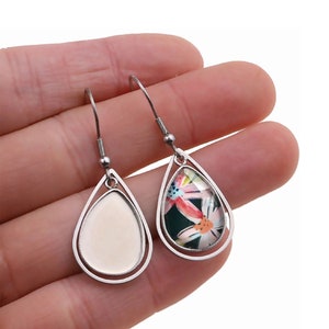 10pcs - 13x18mm STAINLESS STEEL Dangle Earrings Blanks, Photo Cabochon Teardrop Earrings Base Cups, Charm Earrings Bezel Trays - BXG54