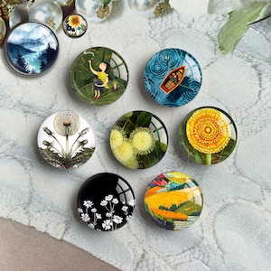 Sonnenblumencabochon, Pusteblumenbild Glaskuppel, Blumenbild Cameo, 10 mm 12 mm 14 mm 16 mm 18 mm 20 mm 25 mm 30 mm 35 mm 40 mm Glaskuppel (FJ5416)