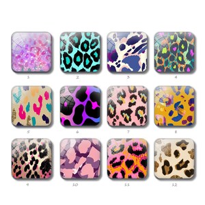 Cabujón cuadrado de leopardo, cúpula de cristal con imagen de leopardo de colores, 12 mm, 14 mm, 16 mm, 15 mm, 16 mm, 18 mm, 20 mm y 25 mm, cuentas de cristal con foto de leopardo para hacer tú mismo (ZF19)