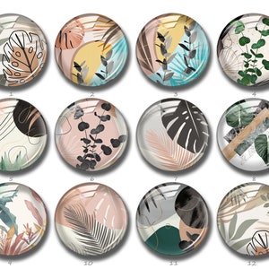 Cabochon de plantes fougères Monstera,Bouton pression tons terre,10 mm 12 mm 14 mm 16 mm 18 mm 20 mm 25 mm 30 mm 35 mm 40 mm Dôme tropical en verre (FJ864）