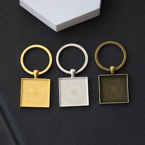 25mm Square keychain blanks base,1 in keyring,1" Square photo keychain kits,Silver Keyring, Brass Car Key holder,jewelry findings (ACC33)
