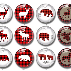 Cabochon de renne de Noël, rouge et noir plaid de buffle Mama Bear bouton de claquement, 12mm 16mm 18mm 20mm 25mm 30mm 40mm Xmas dôme de verre de loup (FJ791)