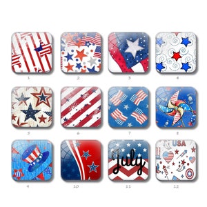 Cabochon carré du 4 juillet, dôme en verre d'image de drapeau américain, 10 mm 12 mm 14 mm 15 mm 16 mm 18 mm 20 mm 25 mm perles de mosaïque de verre photo (ZF3158)