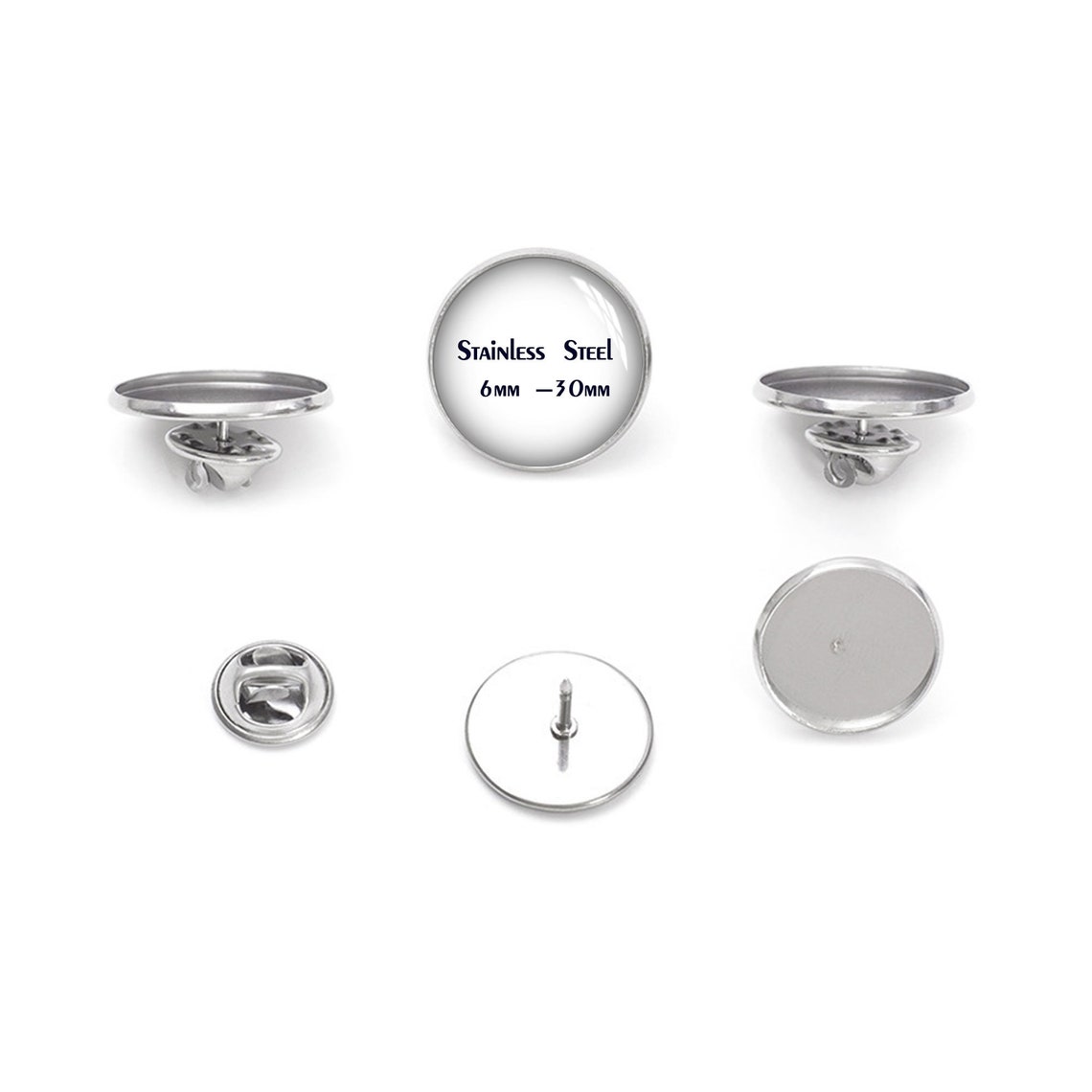 20pcs Stainless Steel Brooch Pin Base , 10mm 12mm 14mm 16mm 18mm 20mm ...
