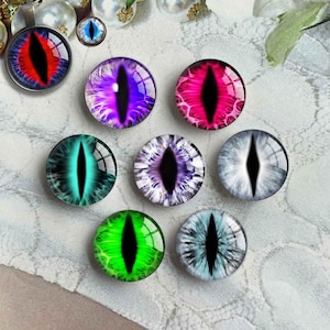 Cabochon yeux de dragon, dôme en verre avec image yeux de poupée, camée globe oculaire, 10 mm 12 mm 14 mm 20 mm 25 mm - 40 mm pour jouets créatifs oeil de chat (FJ5450)