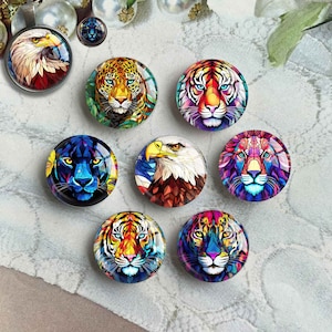 Tiger Cabochon,Löwenbild Glaskuppel,Buntglas Falke Bild Cameo,10 mm 12 mm 14 mm 16 mm 18 mm 20 mm 25 mm 30 mm 35 mm 40 mm Charms (FJ 3752）