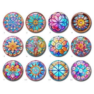 Mandala cabochon, bloemen afbeelding glazen koepel, glas-in-lood foto camee, 10 mm 12 mm 14 mm 16 mm 18 mm 20 mm 25 mm 30 mm 35 mm 40 mm glas (FJ4022)