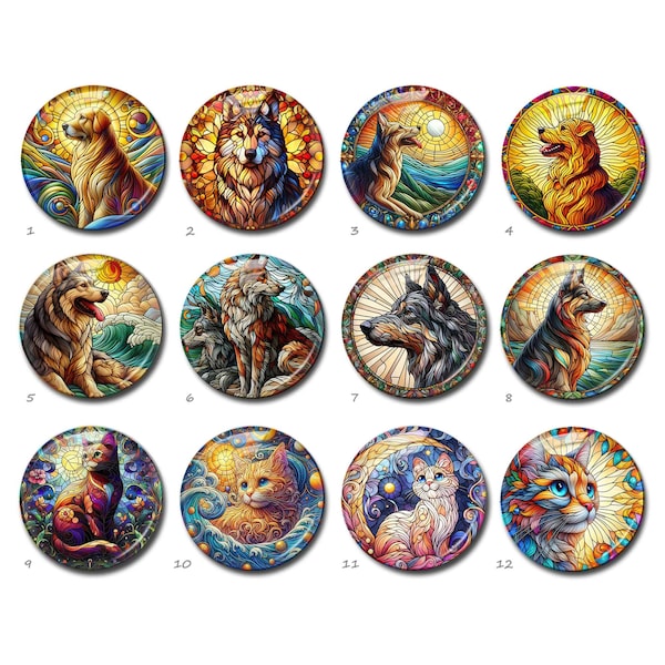 Wolf Cabochon, Dog image Glass dome, Cat Stained Glass Picture Cameo, 10mm 12mm 14mm 16mm 18mm 20mm 25mm 30mm 35mm 40mm Glass Charm(FJ4057 )