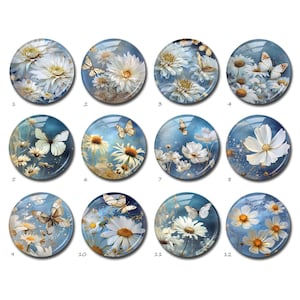 Cabochon con margherita, cupola in vetro con immagine di fiori, cameo con immagine in vetro colorato, 10 mm 12 mm 14 mm 16 mm 18 mm 20 mm 25 mm 30 mm 35 mm 40 mm Ciondoli in vetro (FJ4178 )