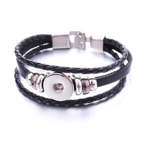Snap Button Leather Bracelet,Interchangeable Bracelet for 18MM/20MM Ginger Snap Button Jewelry,Adjustable Multilayer Noosa Bracelet (SBB06)