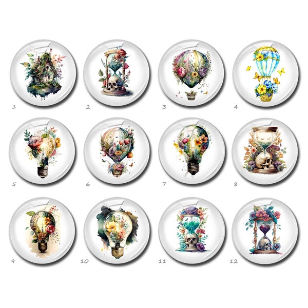 Floral Bulb Cabochon,Hot Air Balloon image Glass dome, Picture Cameo, 10mm 12mm 14mm 16mm 18mm 20mm 25mm 30mm 35mm 40mm Charms (FJ3707）