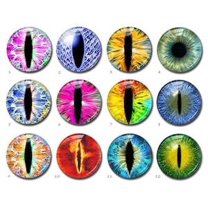 Cabujón de ojos de dragón, cúpula de cristal con imagen de ojos de gato, camafeo con imagen de globo ocular de muñeca, dijes de 10 mm, 12 mm, 14 mm, 16 mm, 18 mm, 20 mm, 25 mm, 30 mm, 35 mm y 40 mm (FJ3690）