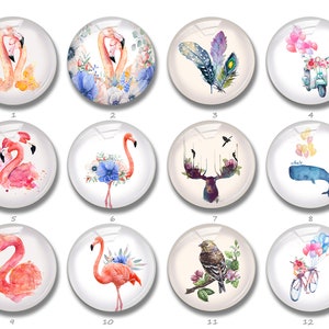 Cabochão de flamingo, cabines de vidro de imagem de flamingo, cúpula de vidro rosa, 10mm 12mm 14mm 16mm 18mm 20mm 25mm 30mm 35mm pingente de cabochão de imagem (FJ729）