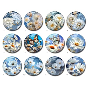Daisy Bild Cabochon, Chrysantheme Bild Glaskuppel, Bild Cameo, 10mm 12mm 14mm 16mm 18mm 20mm 25mm 30mm 35mm 40mm Blume Glas-Charms(FJ4135)