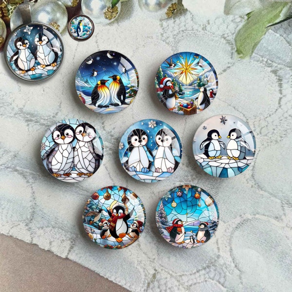 Penguin Cabochon, Penguin image Glass dome, Stained Glass Picture Cameo, 10mm 12mm 14mm 16mm 18mm 20mm 25mm 30mm 35mm 40mm Glass (FJ4028 )