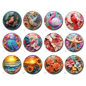 Cabochon oiseau, dôme en verre avec image de fleur, camée avec image florale, 10 mm 12 mm 14 mm 16 mm 18 mm 20 mm 25 mm 30 mm 35 mm 40 mm Breloques en verre (FJ4141)