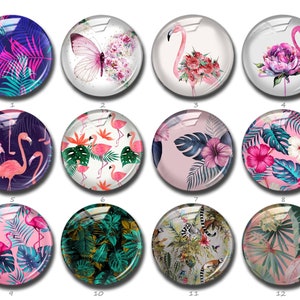 Tropische Cabochon, Flamingo Jungle Drukknop, 10mm 12mm 14mm 16mm 18mm 20mm 25mm 30mm 35mm 40mm Flamingo afbeelding glazen koepel (FJ877)