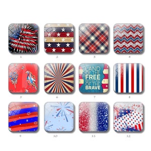 Cabochon carré motif USA, dôme en verre d'image du 4 juillet, 10 mm 12 mm 14 mm 15 mm 16 mm 18 mm 20 mm 25 mm DIY perles de mosaïque en verre photo (ZF85)