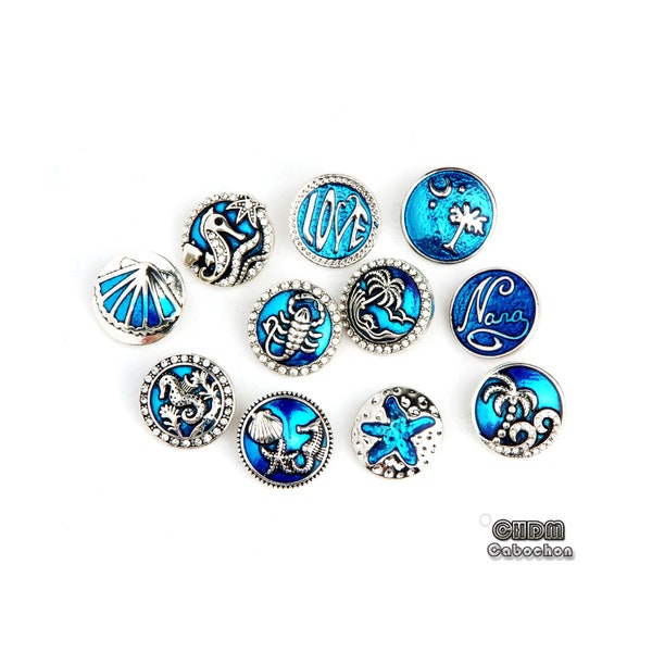 Ocean Snap button,Marine Hippocampus Snap Button charm fit for 18mm/20mm snap jewelry,DIY Shell Bracelet Necklace Jewelry Findings (MB04）