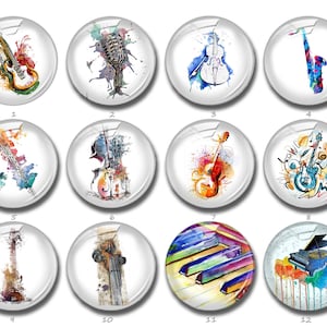 Aquarel muziekinstrumenten cabochon, kunst gitaar drukknoop, 10mm 12mm 14mm 16mm 18mm 20mm 25mm 30mm 35mm 40mm afbeelding glazen koepel (FJ913)