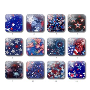 Cabochon carré étoiles USA, dôme en verre d'image du 4 juillet, 10 mm 12 mm 14 mm 15 mm 16 mm 18 mm 20 mm 25 mm DIY perles de mosaïque en verre photo (ZF3162)