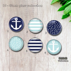 Cabochão de âncora, botão de pressão de âncora de 12 mm 18 mm 20 mm, pingente de joias de pressão azul oceano de alta definição, cabochão fotográfico com cúpula de vidro de 10-40 mm (FJ365）