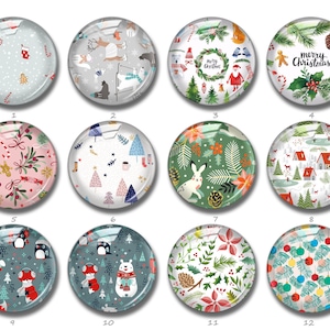 Cabochon d’arbre de Noël, cabines en verre image flocon de neige de Noël, 12mm 16mm 18mm 20mm 25mm 30mm 40mm Verre cabochon decorection de Noël (FJ780)