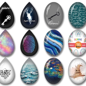 Sleutel druppelvormige/ovale cabochon, olieverfschilderij ovale glazen koepel, 10 x 14 mm\13 x 18 mm\18 x 25 mm\20 x 30 mm\30 x 40 mm\40 x 50 mm Camee met afbeelding en afbeelding - OV13